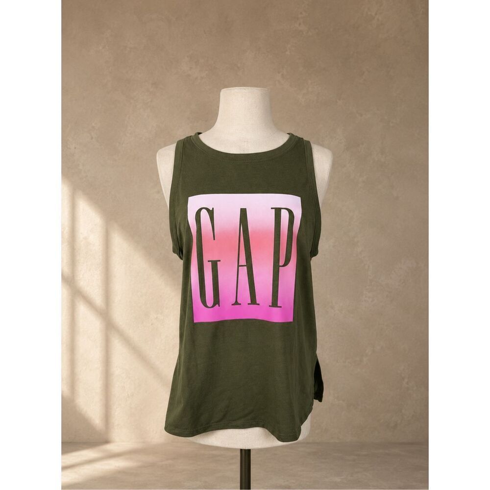 GAPFit Size S Graphic Tank Top Olive Green Sleeveless Workout GAP